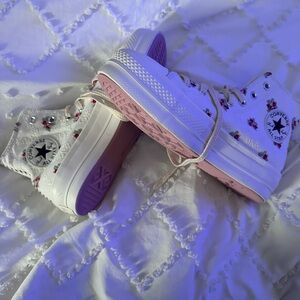 Converse White and Pink Floral High-Tops